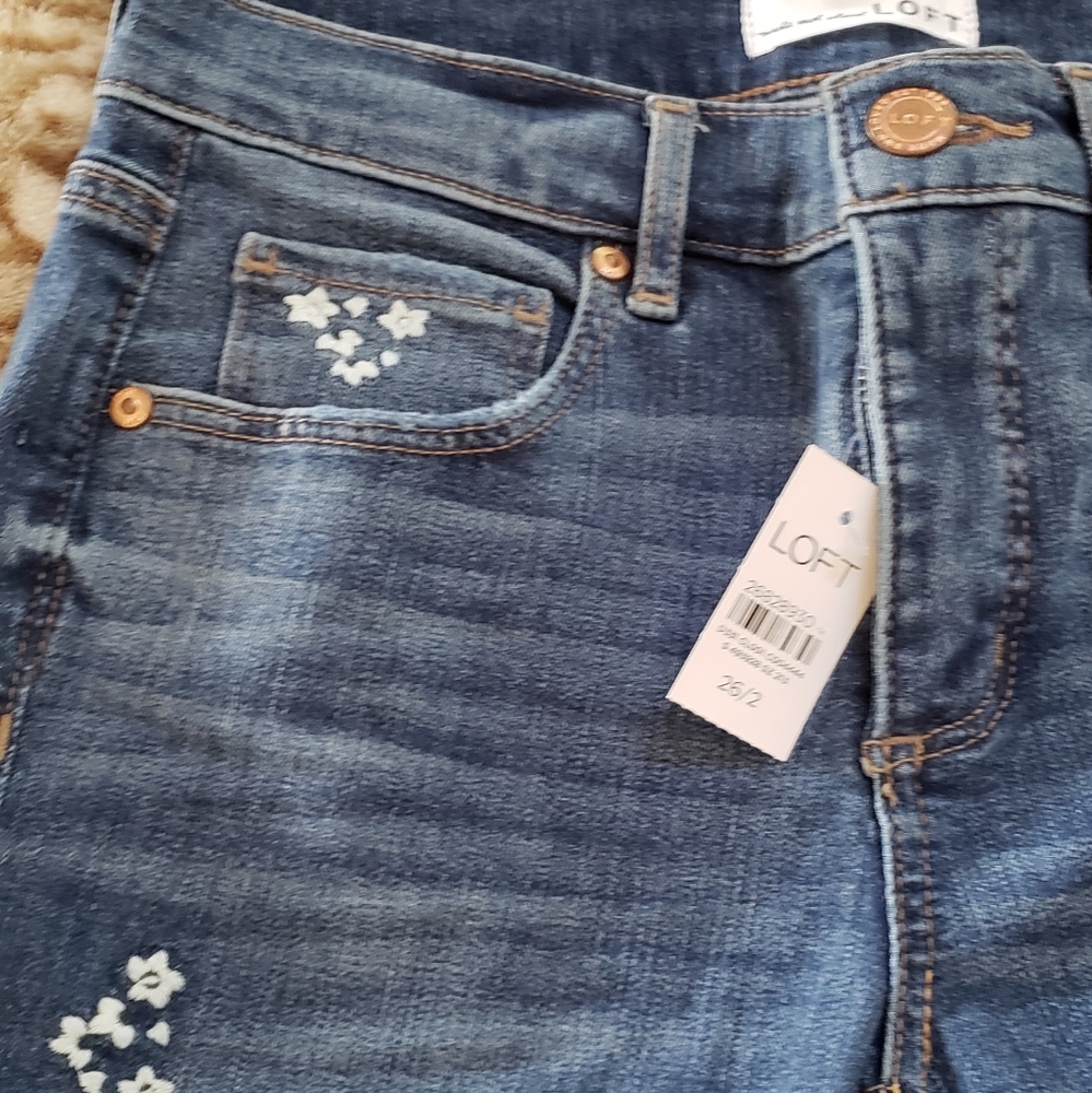 LOFT Women's Blue Embroidered Skinny Jeans